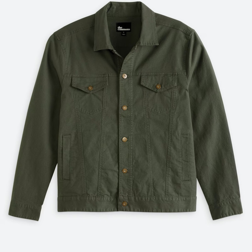 The Commons Men's Olive Green Cotton Canvas Trucker Jacket